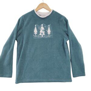 Bonnie Evans Vintage 90s Teal Fleece Pullover Sweatshirt Size M Retro Christmas